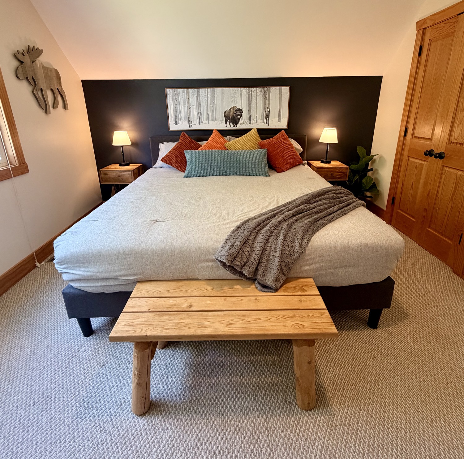 Bedroom with bison art