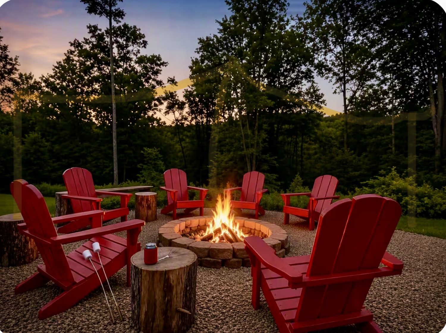 Fire pit with Adirondack chairs